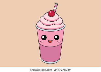 Cheerful Kawaii Milkshake vector Illustration