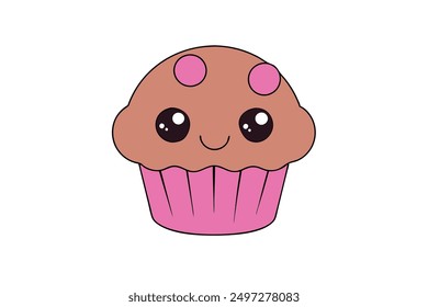 Cheerful Kawaii Muffin Food Illustration