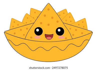 Cheerful Kawaii Nachos Food Illustration
