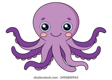 Cheerful Kawaii Octopus Vector Illustration