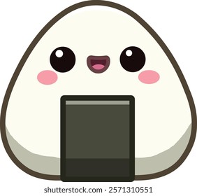 Cheerful kawaii onigiri with a smiling face and nori wrap