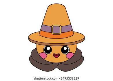 Cheerful Kawaii Pilgrim Hat Illustration