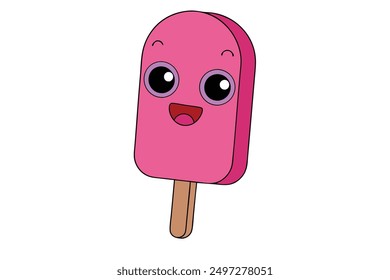 Cheerful Kawaii Popsicle Stick Illustration