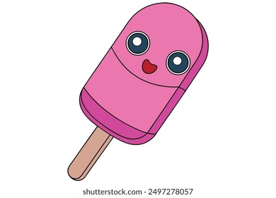 Cheerful Kawaii Popsicle Stick Illustration