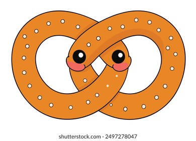 Cheerful Kawaii Pretzel vector Illustration