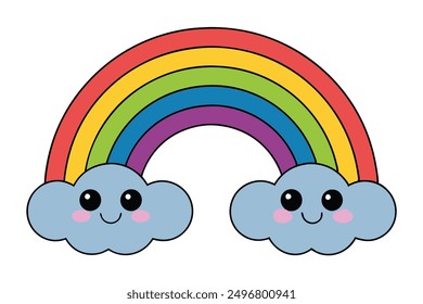 Cheerful Kawaii Rainbow Vector Illustration