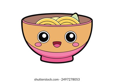 Cheerful Kawaii Ramen Bowl Illustration