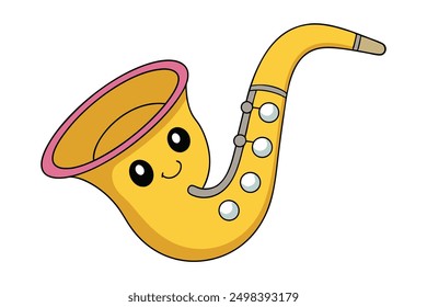 Cheerful Kawaii Saxophone Vector Illustration