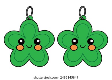 Cheerful Kawaii Shamrock Earrings Illustration