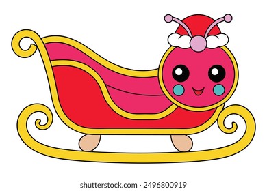  Cheerful Kawaii Sleigh Vector Illustration