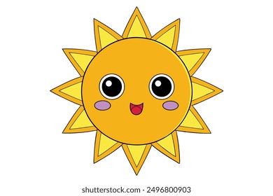  Cheerful Kawaii Sun Vector Illustration