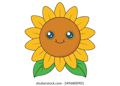 Cheerful Kawaii Sunflower Vector Illustration