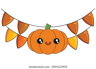 Cheerful Kawaii Thanksgiving Bunting Illustration