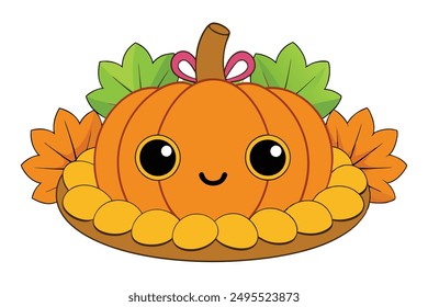 Cheerful Kawaii Thanksgiving Centerpiece Illustration