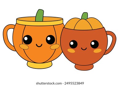Cheerful Kawaii Thanksgiving Cups Illustration