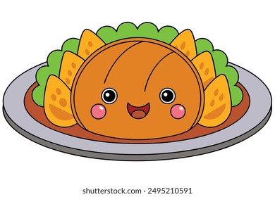 Cheerful Kawaii Thanksgiving Dinner Plate Illustration