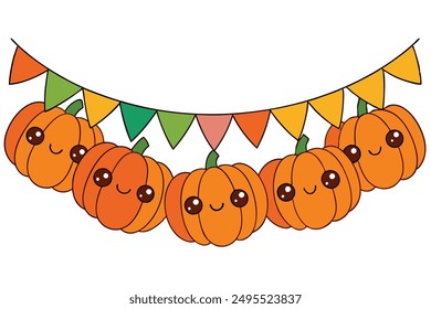 Cheerful Kawaii Thanksgiving Garland Illustration