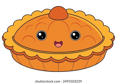 Cheerful Kawaii Thanksgiving Pie Tin Illustration