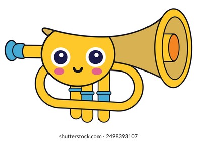 Cheerful Kawaii Trumpet Vector Illustration