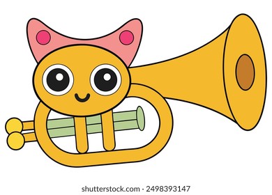 Cheerful Kawaii Trumpet Vector Illustration