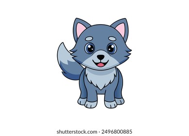 Cheerful Kawaii Wolf Vector Illustration