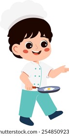 Cheerful Kid Chef Holding a Frying Pan Illustration