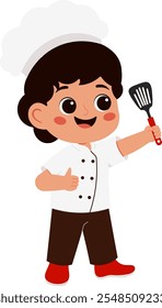 Cheerful Kid Chef Holding Spatula Illustration