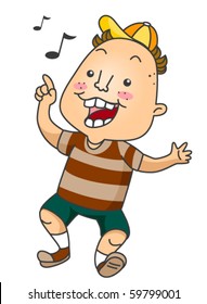 Un Niño Alegre Cantando Una Canción - Vector