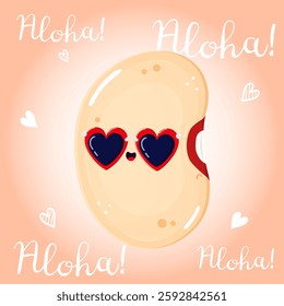 Cheerful Kidney Bean Character. Heart Sunglasses Illustration