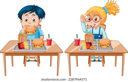 Cheerful Kids Enjoying Mealtime illustration