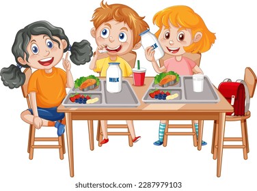 Cheerful Kids Enjoying Mealtime illustration