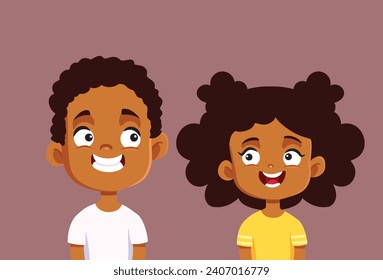 
Cheerful Kids Feeling Making Friends Vector Cartoon illustration. Cheerful brother and sister looking at each other 
