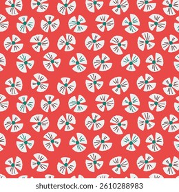 Cheerful kids' floral pattern featuring playful white flowers on a bright red background. Perfect for children’s clothing, bedding, nursery decor, and school supplies.