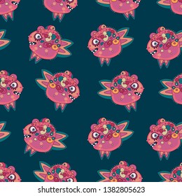 Cheerful, kind, funny fish. Children's seamless pattern. Multicolored print for children. For children's textiles.