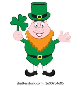 Cheerful and kind leprechaun isolated by a white background.