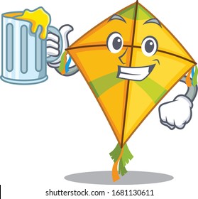 Cheerful kite mascot design with a glass of beer