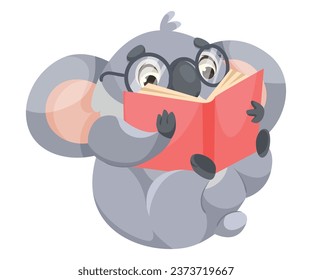 Cheerful Koala Animal with Large Ears and Pretty Snout Reading Book Vector Illustration