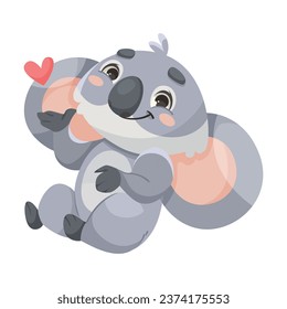 Cheerful Koala Animal with Large Ears and Pretty Snout Feel Love with Heart Vector Illustration