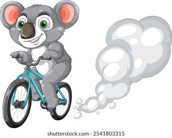 Un alegre koala en bicicleta con entusiasmo