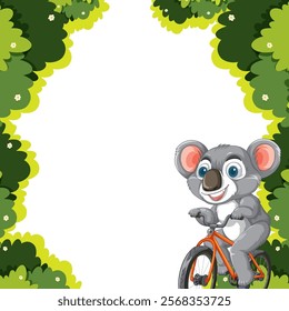 A cheerful koala cycling through lush greenery