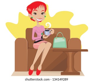 cheerful lady drinking coffee