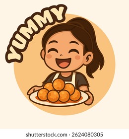 Senhora alegre com comida gostosa.