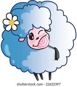 Cheerful lamb sucking a sweet sugar candy