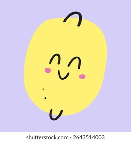 Cheerful Lemon. Funny Fruit Illustration. Hand drawn vector design on purple background.