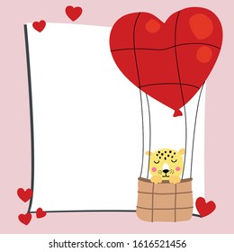 cheerful leopard on a balloon in the form of a heart