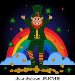 Cheerful leprechaun. Irish character. St Patrick s Day. Vector illustration.