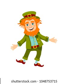 cheerful leprechaun on white background. vector illustration
