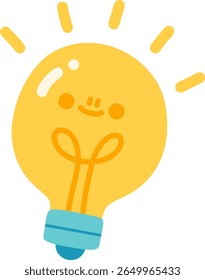 Cheerful light bulb character with smiling face and bright rays emanating from it, symbolizing creativity and ideas. This playful design captures essence of inspiration and innovation
