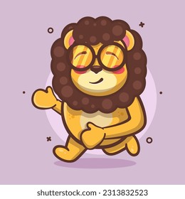 cheerful lion animal character mascot running isolated cartoon in flat style design