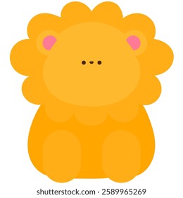 cheerful lion with a big fluffy mane, adorable wild animal flat vector illustration